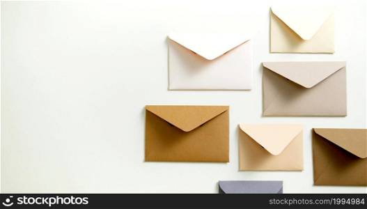 A background photo with colored envelopes