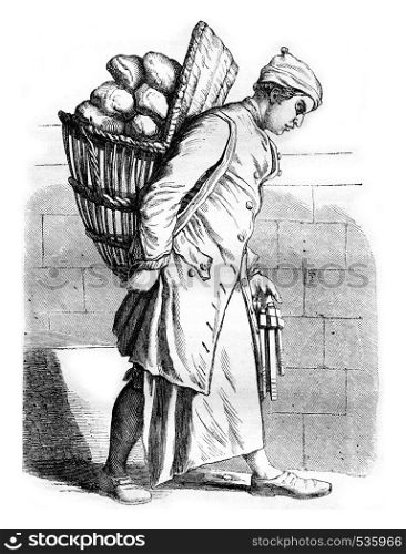 A Baker in the eighteenth century, vintage engraved illustration. Magasin Pittoresque 1857.