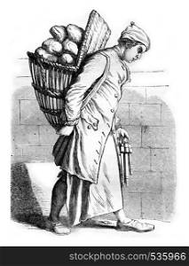 A Baker in the eighteenth century, vintage engraved illustration. Magasin Pittoresque 1857.