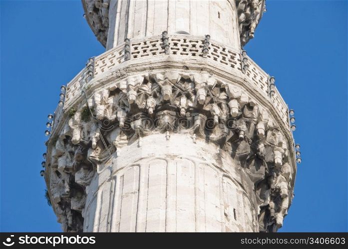 A balcony of a minaret of the Blue Mosque - details