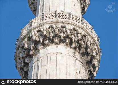 A balcony of a minaret of the Blue Mosque - details
