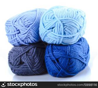 A ball of blue woolen yarn close-up. Background. Blue yarn ball