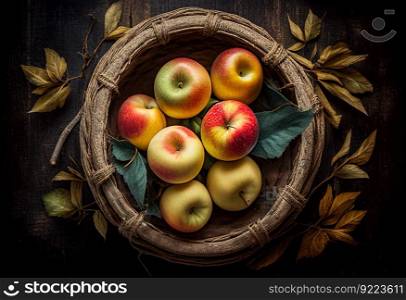 A basket of apples illustration. AI generative.