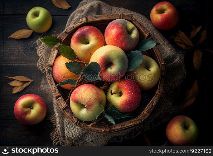 A basket of apples illustration. AI generative.