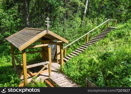 A bathing place on the Holy Pokrovsky source Kadyysky district, Kostroma oblast, Russia.