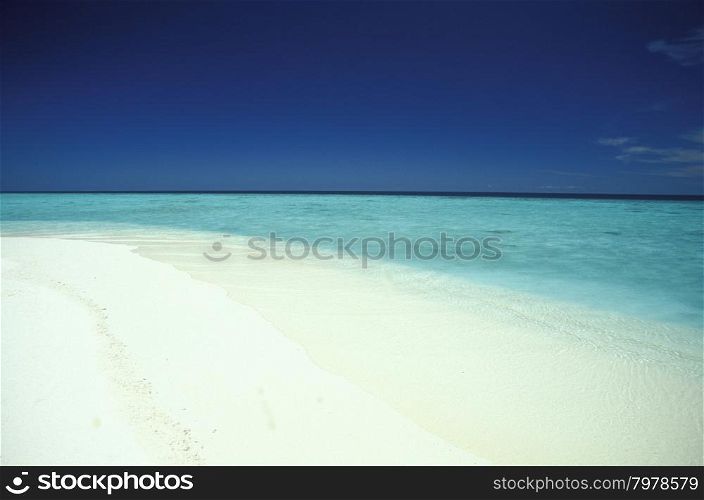 a beach with the seascape of the island and atoll of the Maldives Islands in the indian ocean.. ASIA INDIAN OCEAN MALDIVES SEASCAPE BEACH