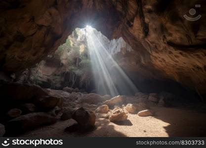 a beam of sun light illuminates the cave generative ai.