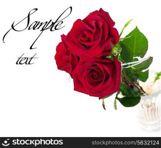 A beautiful bouquet of three red roses with sample text