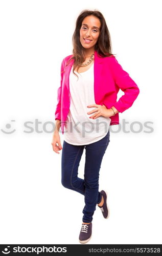 A beautiful business woman posing isolated over a white background