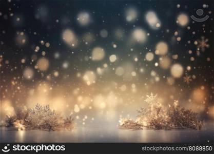 A beautiful christmas background with stars and snowflakes and soft bokeh lights on a light background created with generative AI technology