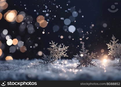 A beautiful christmas background with stars and snowflakes and soft bokeh lights created with generative AI technology