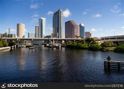 A beautiful clear sunny summer day on the water in the downtown city center of Tampa Bay Florida