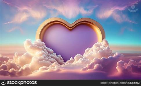 A Beautiful heart object in the sky with colorful clouds