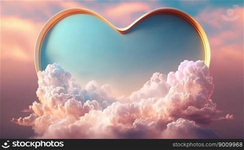 A Beautiful heart object in the sky with colorful clouds