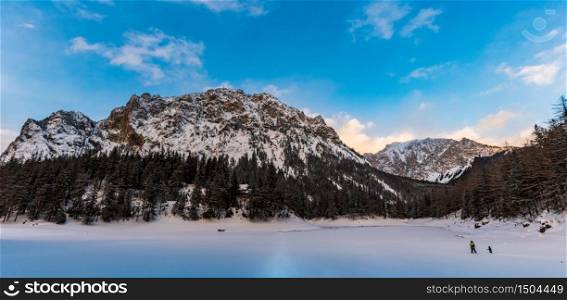 A beautiful lake called Green Lake in Austria. Tourist destination Panorama winter