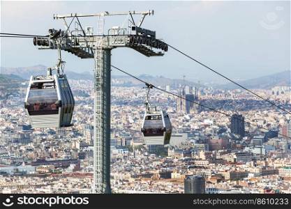 a beautiful modern funicular against Barcelona