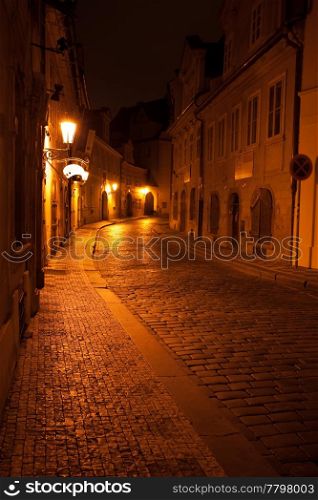 a beautiful night view of the street in Prague