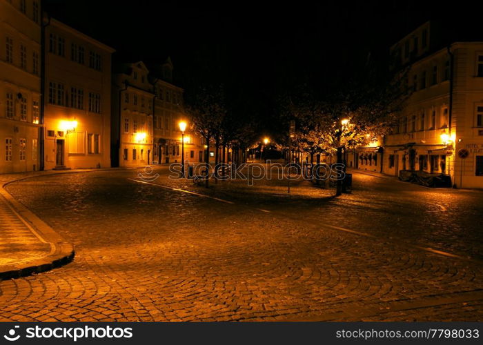 a beautiful night view of the street in Prague