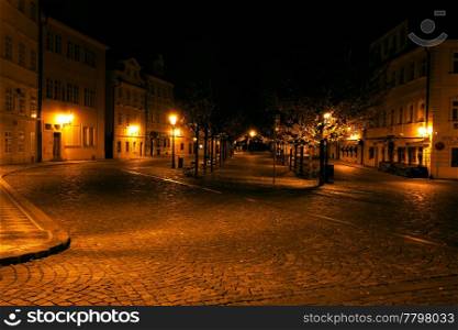 a beautiful night view of the street in Prague
