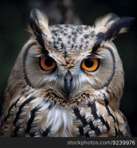 A beautiful owl in the woods, with captivating eyes and majestic feathers. A true symbol of the ecosystem&rsquo;s biodiversity. AI Generative