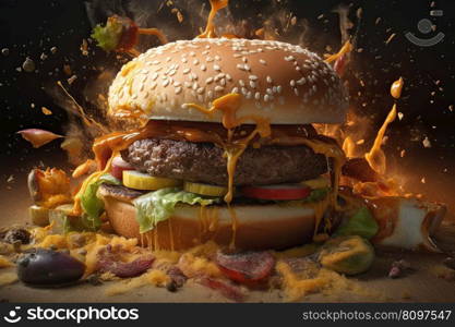 a beautiful photograph of a delicious burger by generative AI