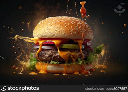a beautiful photograph of a delicious burger by generative AI
