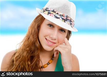 a beautiful portrait of fashion model with hat