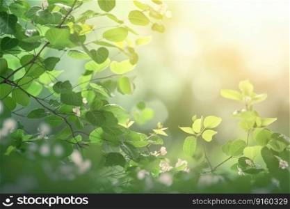 A beautiful spring background with≤aves and litt≤flowers on a light background created with≥≠rative AI technology