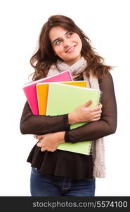 A beautiful student posing isolated over a white background