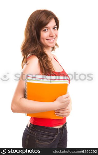 A beautiful student posing isolated over a white background