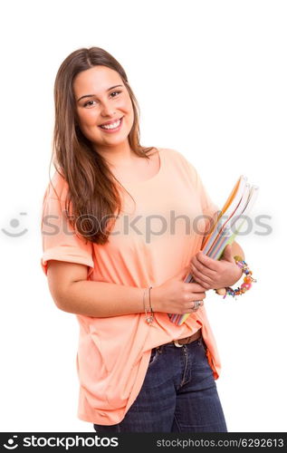 A beautiful student posing isolated over a white background