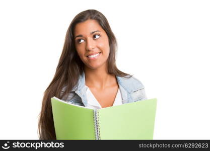 A beautiful student posing isolated over a white background