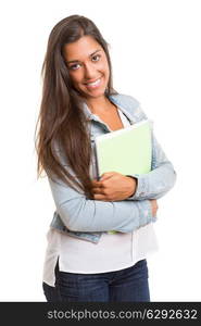 A beautiful student posing isolated over a white background