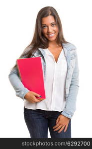 A beautiful student posing isolated over a white background