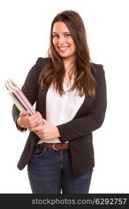 A beautiful student posing isolated over a white background