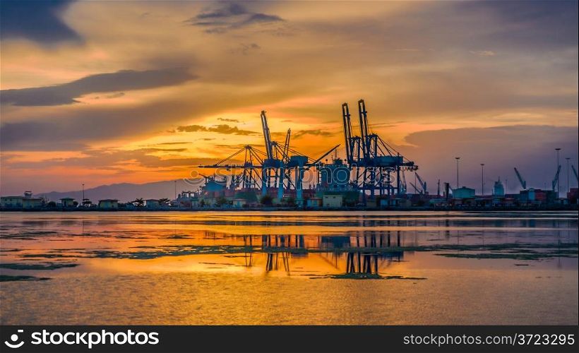 A beautiful sunset over the port of Djibouti on the Red sea