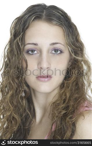 A beautiful teenage model with great long curly hair