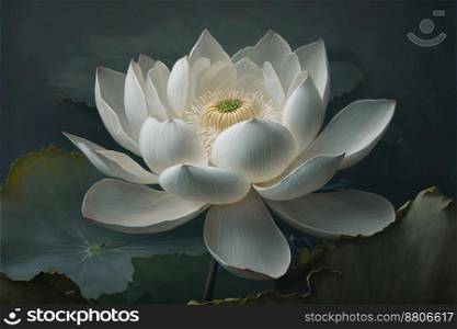 A Beautiful White lotus flower and leaf in pond