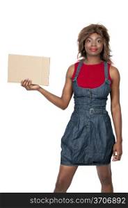 A beautiful young African American woman holding up a blank sign