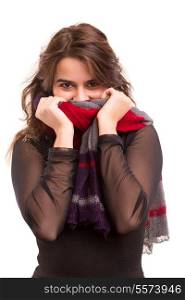 A beautiful young woman dressed with winter clothes