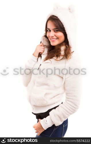 A beautiful young woman dressed with winter clothes