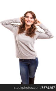 A beautiful young woman dressed with winter clothes