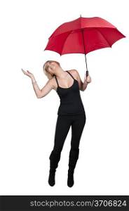 A beautiful young woman holding an umbrella in the rain