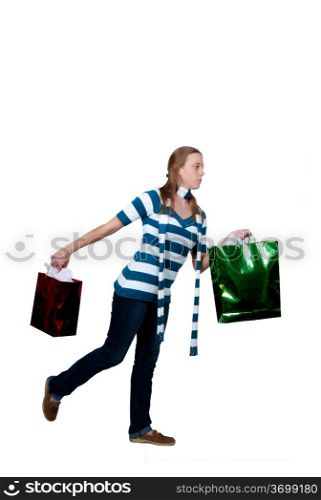 A beautiful young woman on a Christmas shopping spree