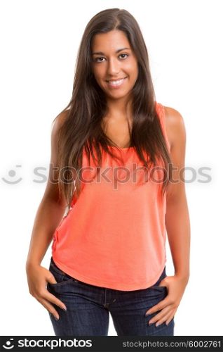 A beautiful young woman posing isolated