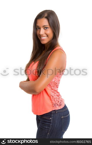 A beautiful young woman posing isolated