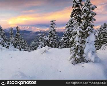 A Beautyful sunset in the winter mountains landscape. AI-Generated