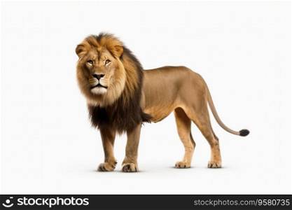 A big male lion isolated on a white background
