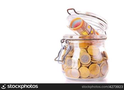 A big money jar full of savings