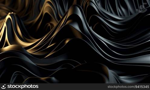 A Black and Gold Wavy Shiny Abstract Background. Generative AI